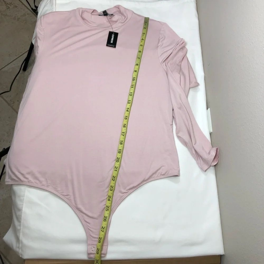 Express Stretchy Soft Light Pink Lined Front Monk Long Sleeve‎ Thong Bodysuit XL